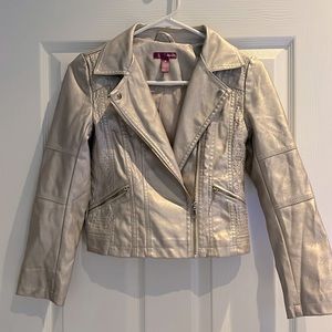 Aqua Faux Leather Gold Moto Jacket